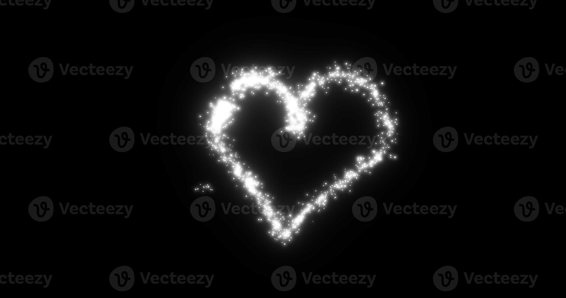 A heart from a flying comet salute love from particles and lines of luminous shiny gold on a black background for Valentine's Day. Abstract screensaver photo