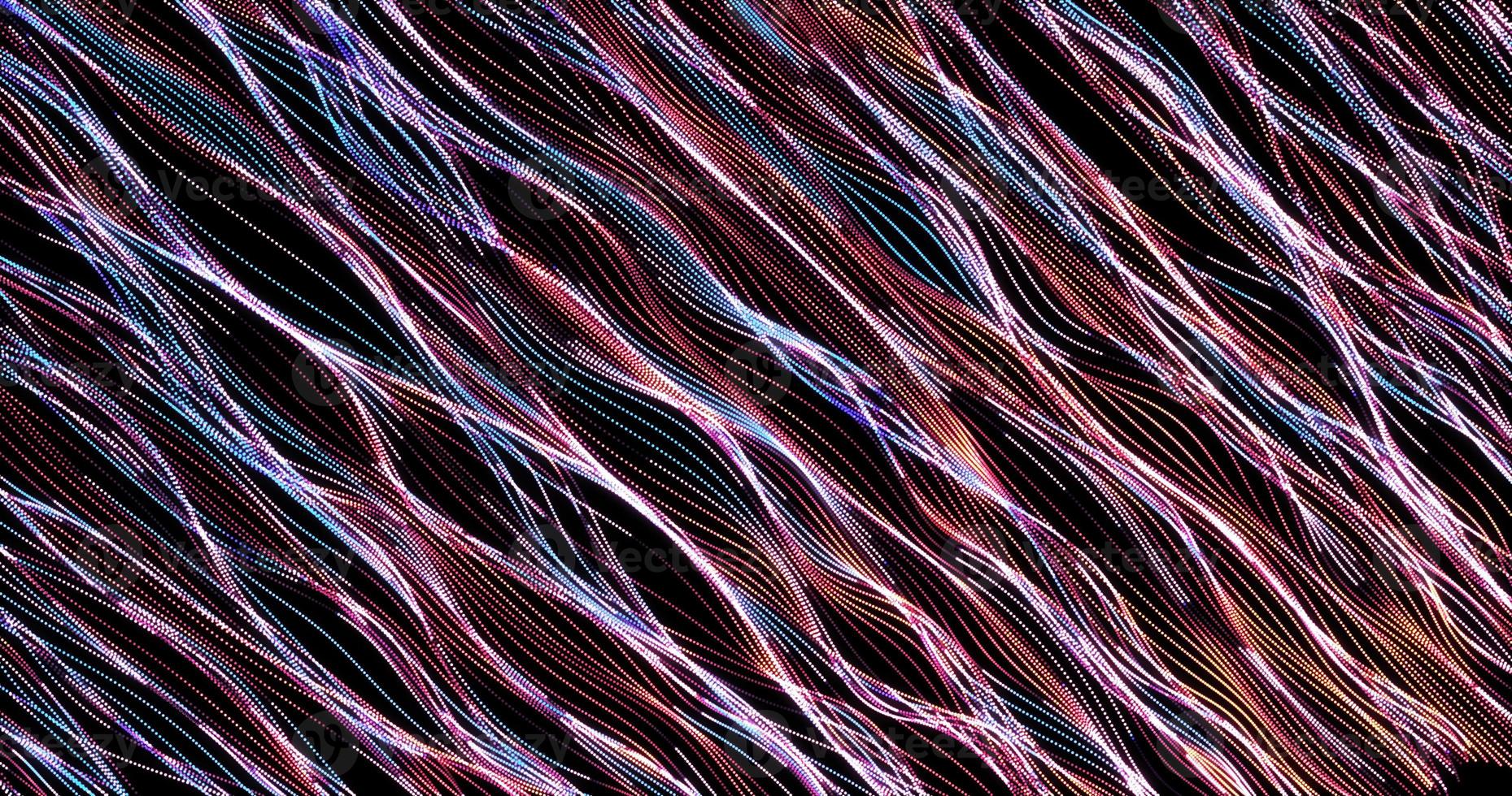 Abstract background of blue and purple diagonal small neon bright stripes of particles in the form of waves with a glow effect. Screensaver beautiful photo
