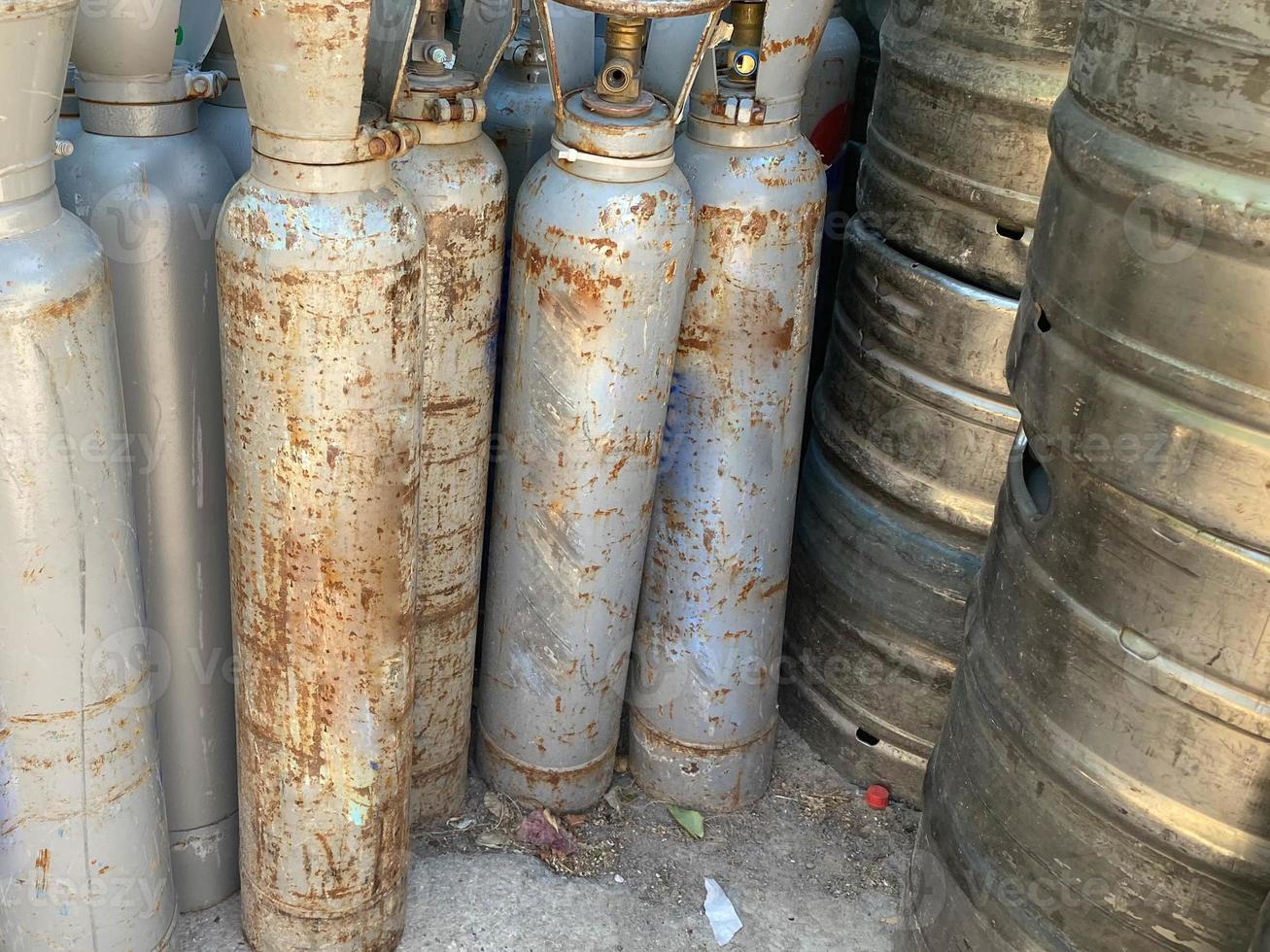 Liquefied hazardous gas cylinders at the factory warehouse. Factory LPG cylinders photo