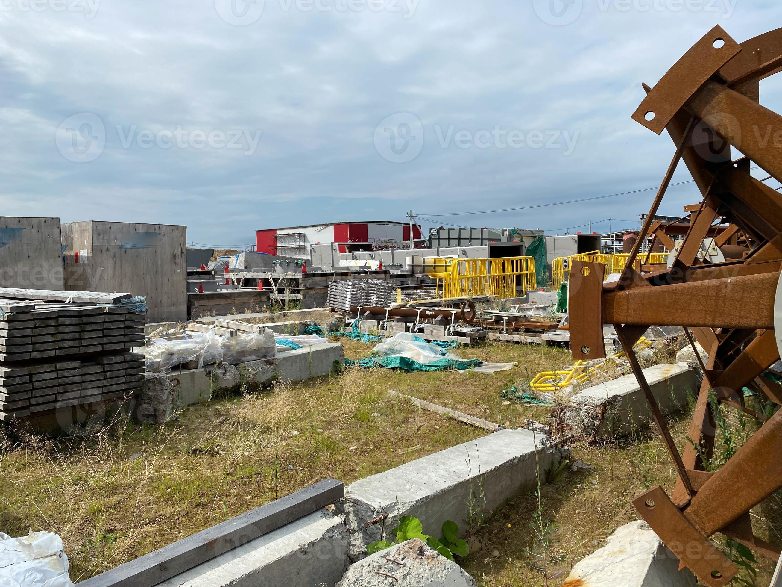 A large outdoor warehouse at a construction site, a warehouse for