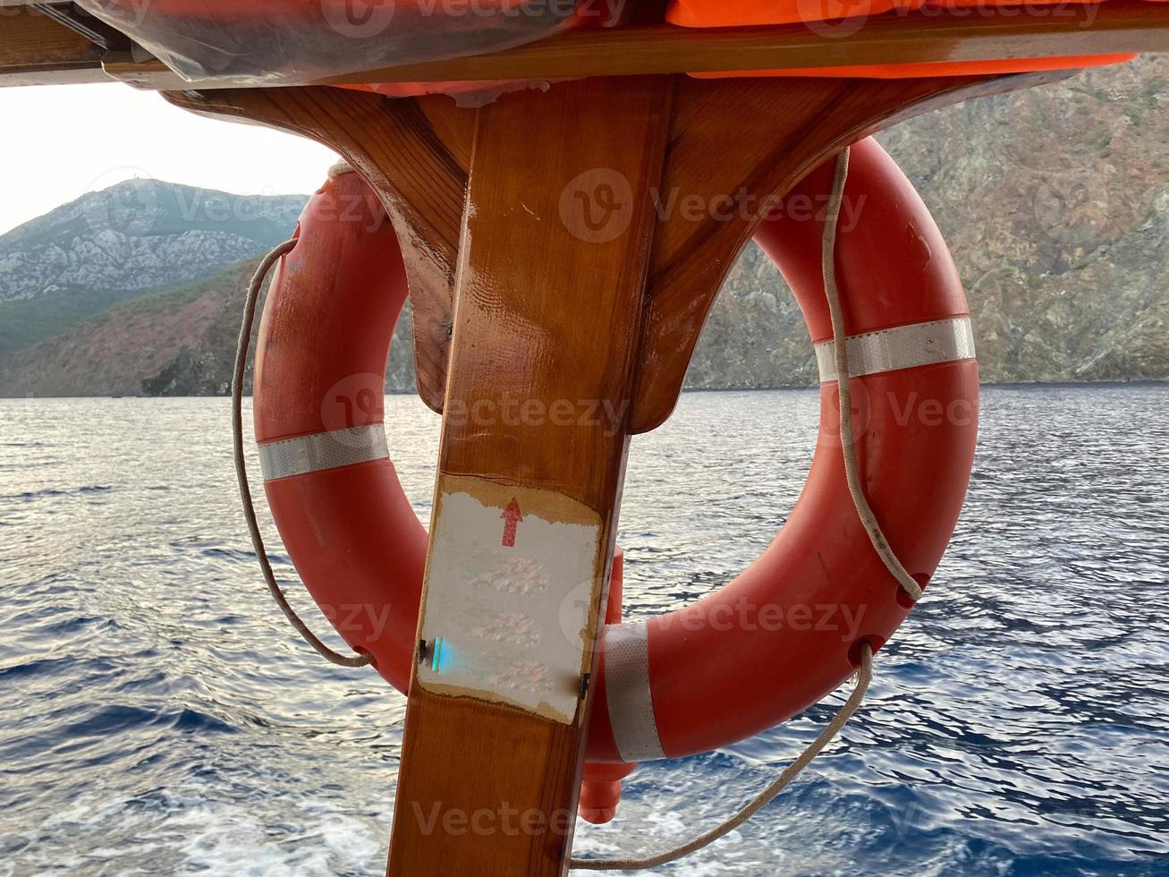 Cruise ship upper deck with life buoy photo