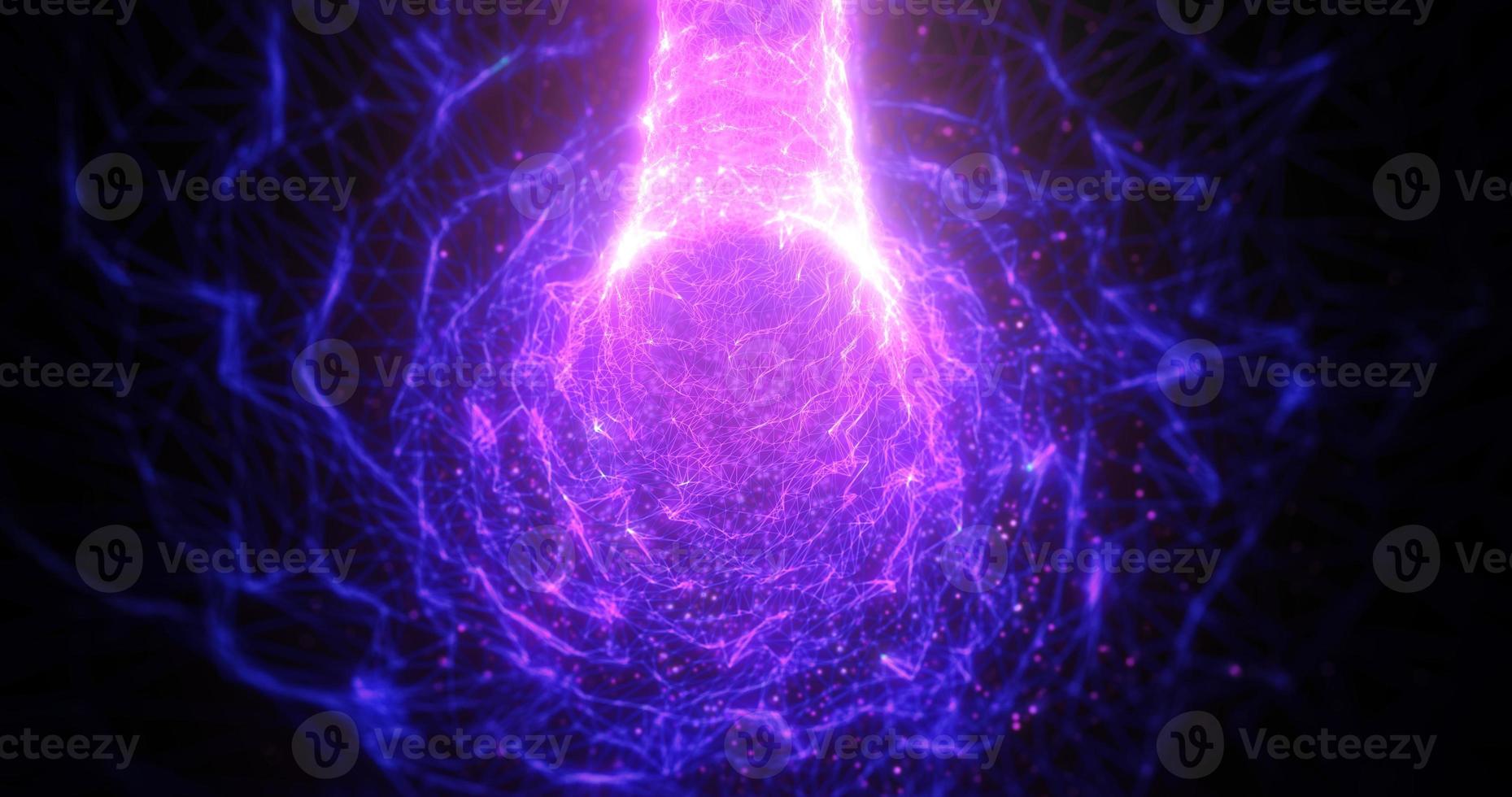 Abstract tunnel purple pink futuristic of triangles and dots of particles of shiny hi-tech beautiful with the effect of glow and blur background, screensaver photo