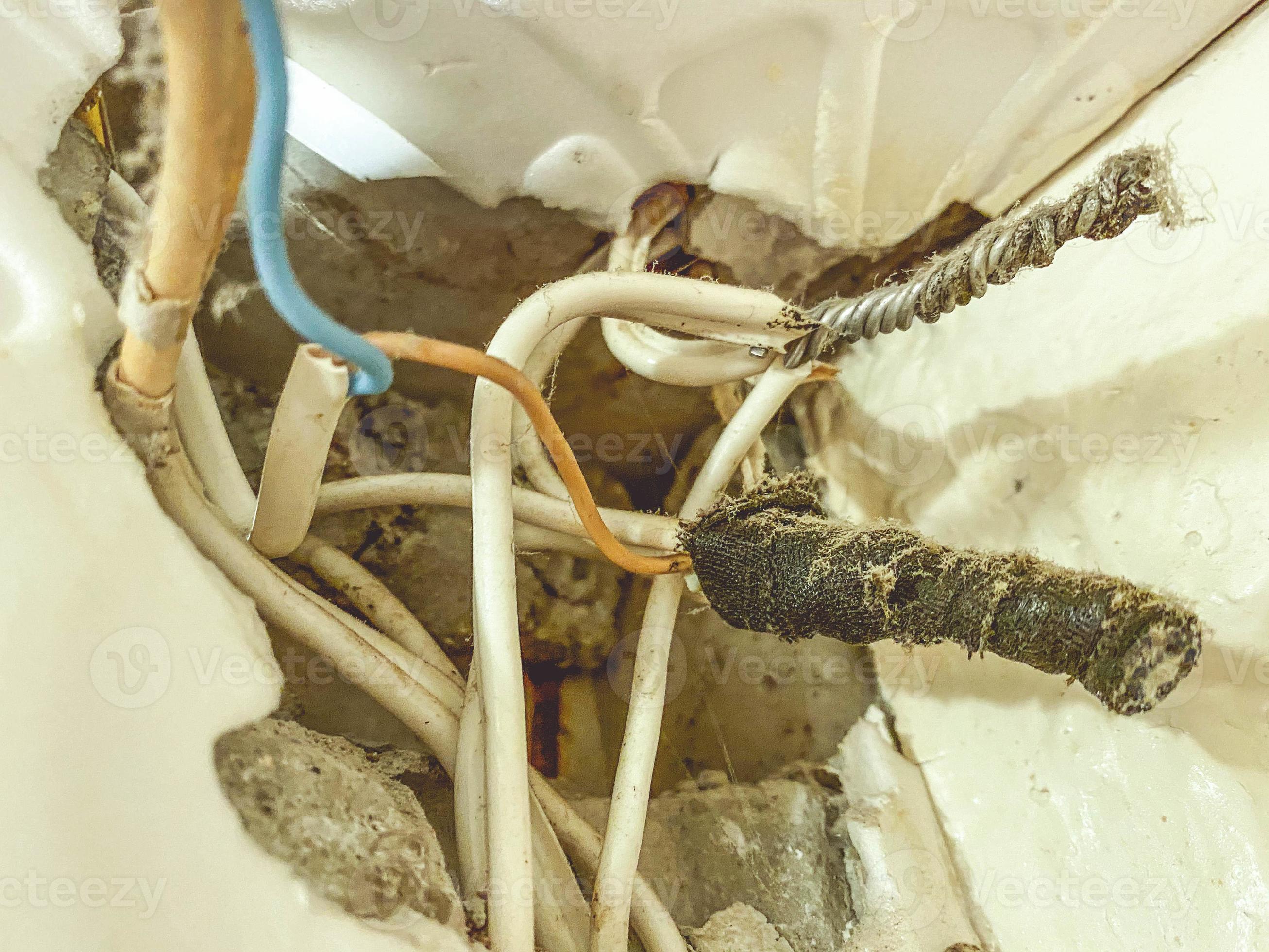 insulated wires, electrical. homemade insulation on bare wires. a hole