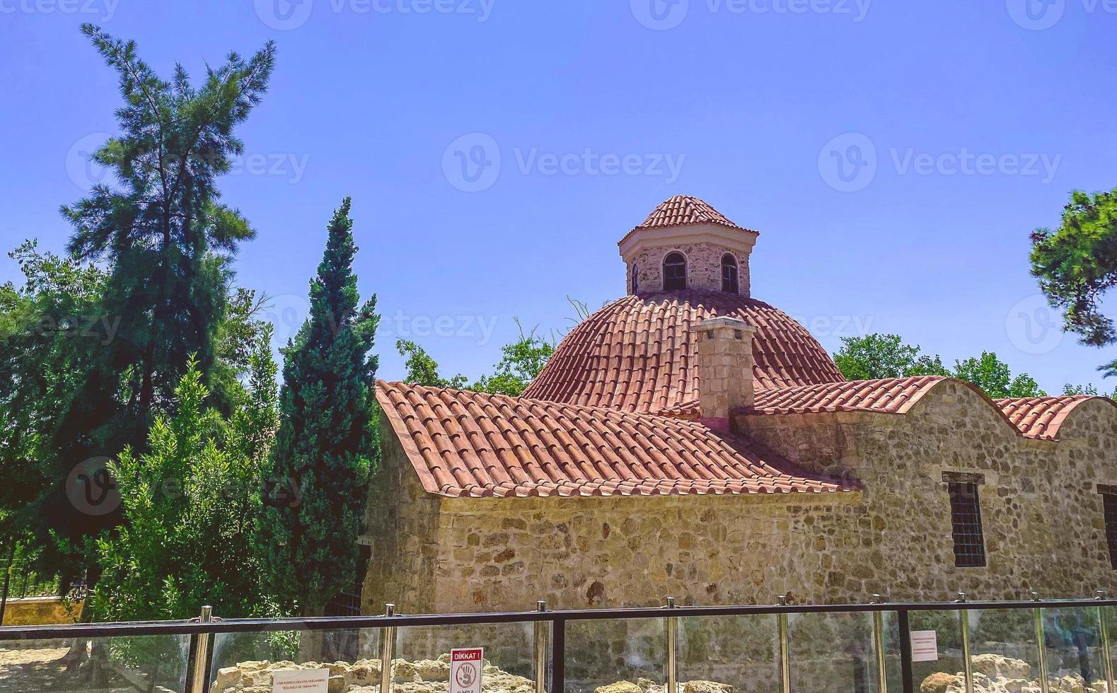 old buildings are overgrown with branches of grass. stone houses for people's lives. high-rise buildings with red-tiled roofs. near the forest with tall trees photo