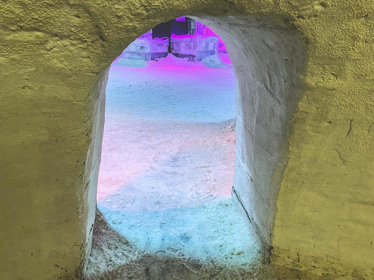 snow room. yurts made of snow and ice. houses in cold weather. housing for people in cold weather. entrance to the house of snow, walls of ice photo