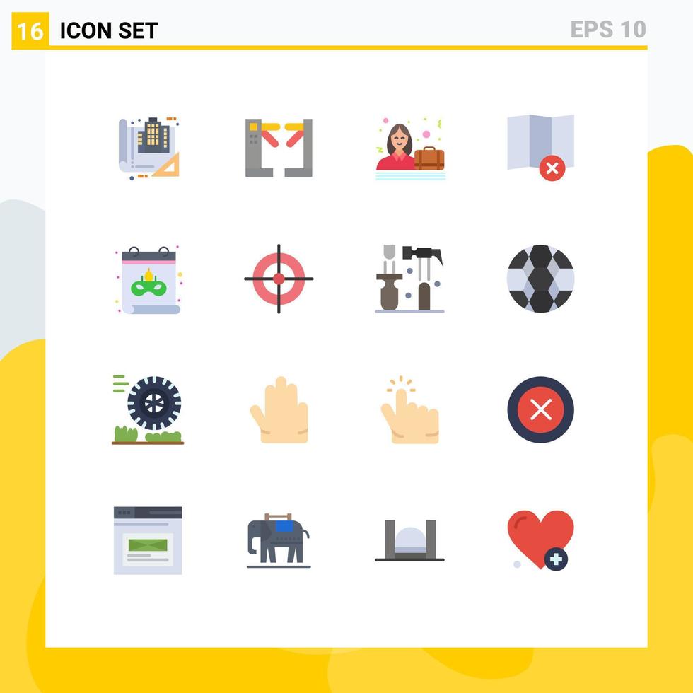 Pack of 16 Modern Flat Colors Signs and Symbols for Web Print Media such as mask map underground delete female Editable Pack of Creative Vector Design Elements