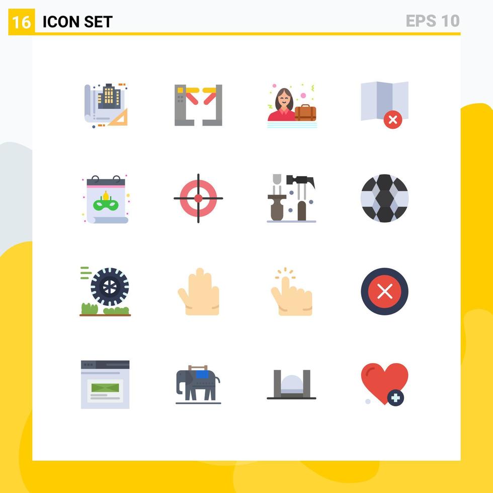 paquete de 16 signos y símbolos modernos de colores planos para medios de impresión web, como mapa de máscara, eliminación subterránea, paquete editable femenino de elementos de diseño de vectores creativos