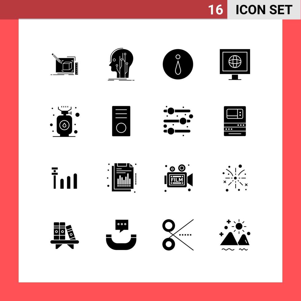 Pack of 16 Modern Solid Glyphs Signs and Symbols for Web Print Media such as cook tv knowledge news information Editable Vector Design Elements