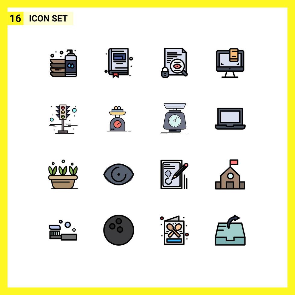 Mobile Interface Flat Color Filled Line Set of 16 Pictograms of traffic screen file monitor design Editable Creative Vector Design Elements
