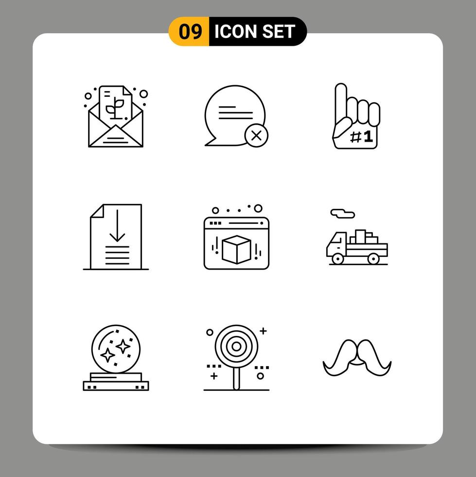 Group of 9 Modern Outlines Set for web box fanatic page down Editable Vector Design Elements