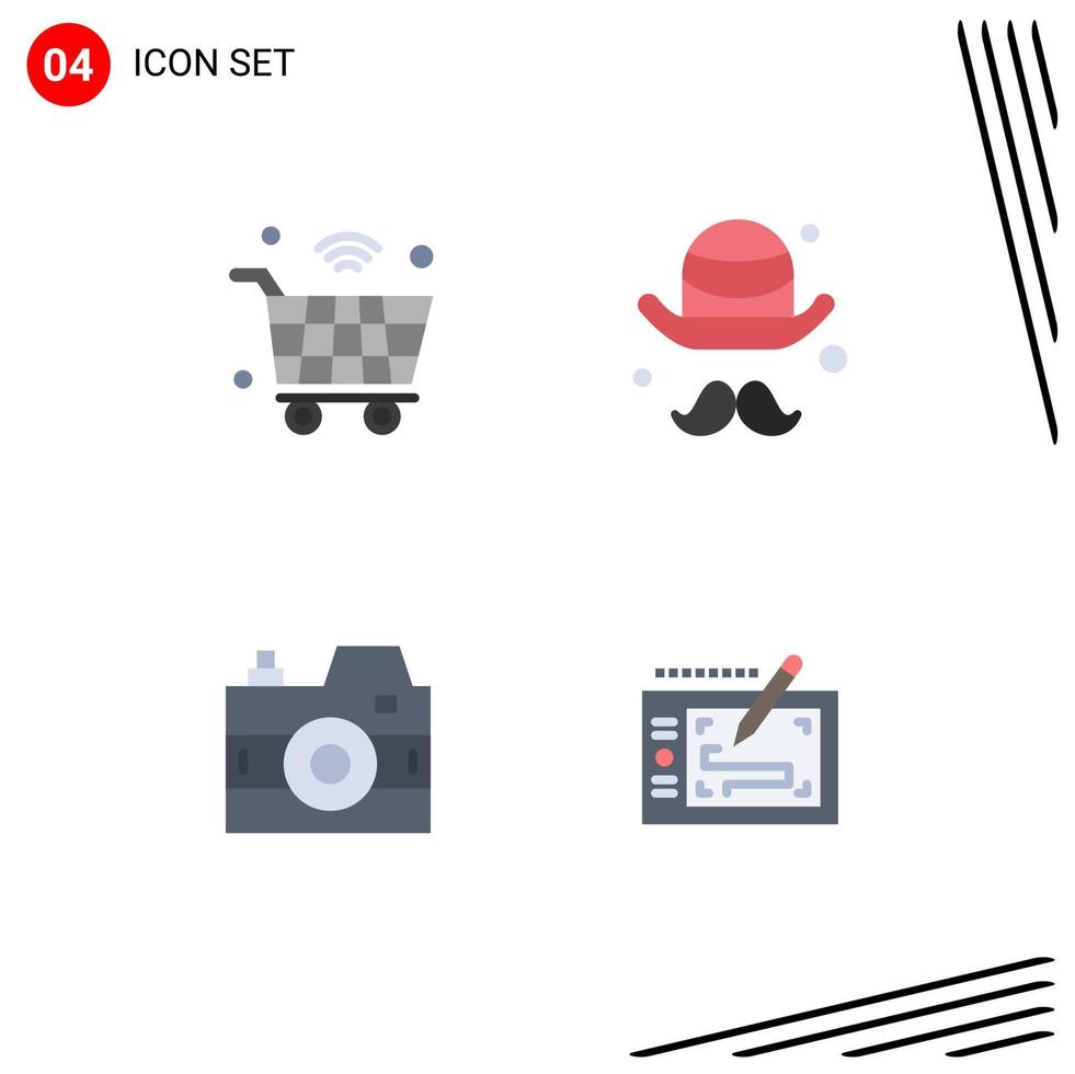 4 Creative Icons Modern Signs and Symbols of cart camera iot brim photo Editable Vector Design Elements