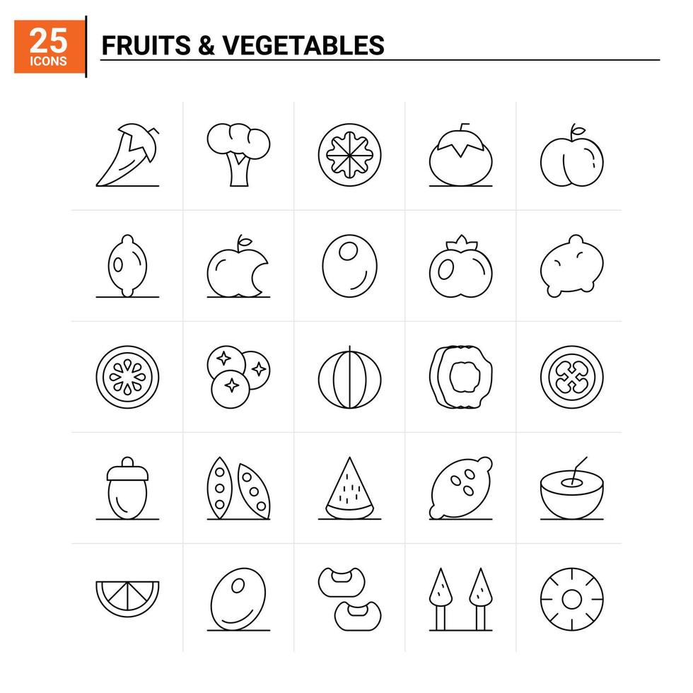 25 Fruits Vegetables icon set vector background