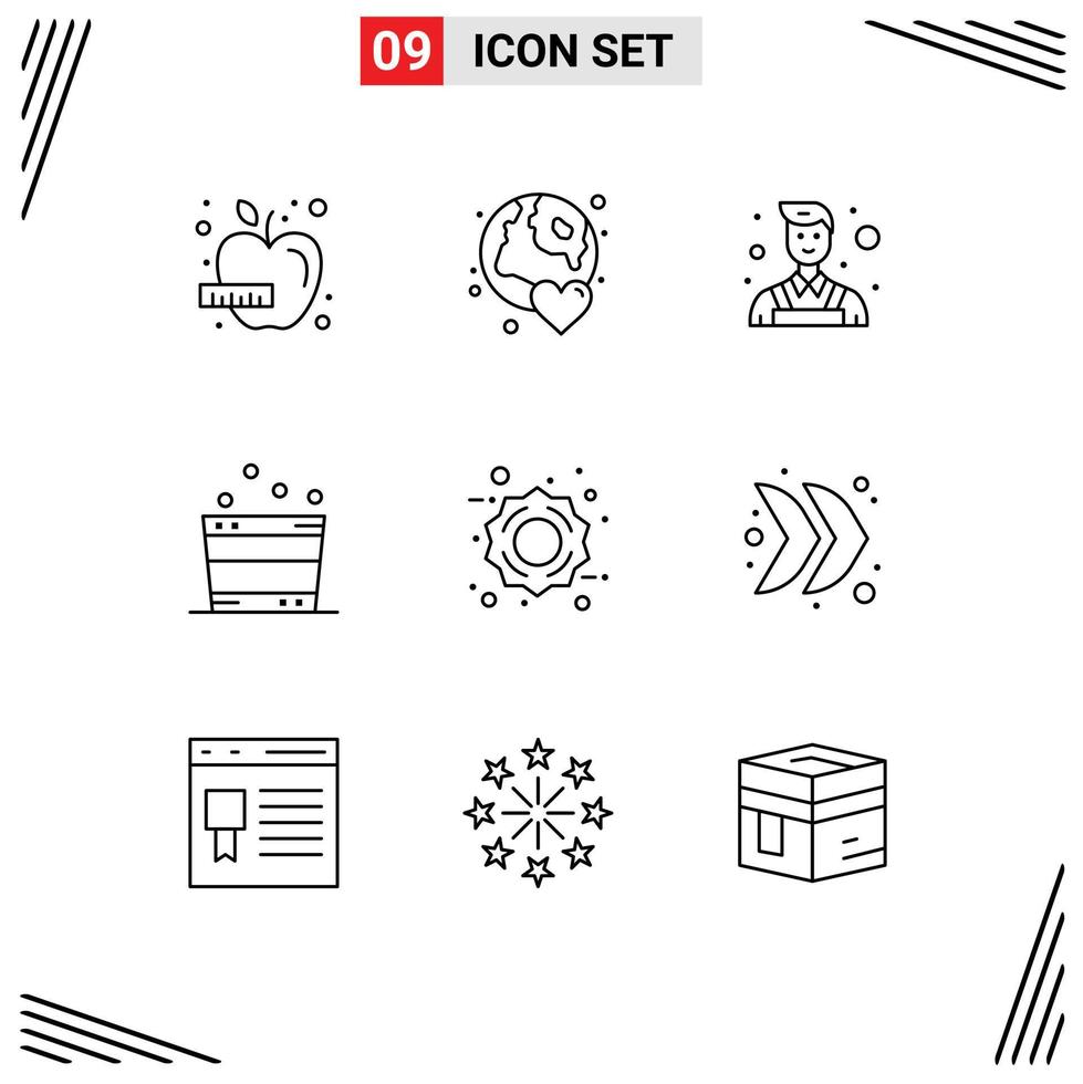 Modern Set of 9 Outlines and symbols such as friday spa day sauna bucket Editable Vector Design Elements