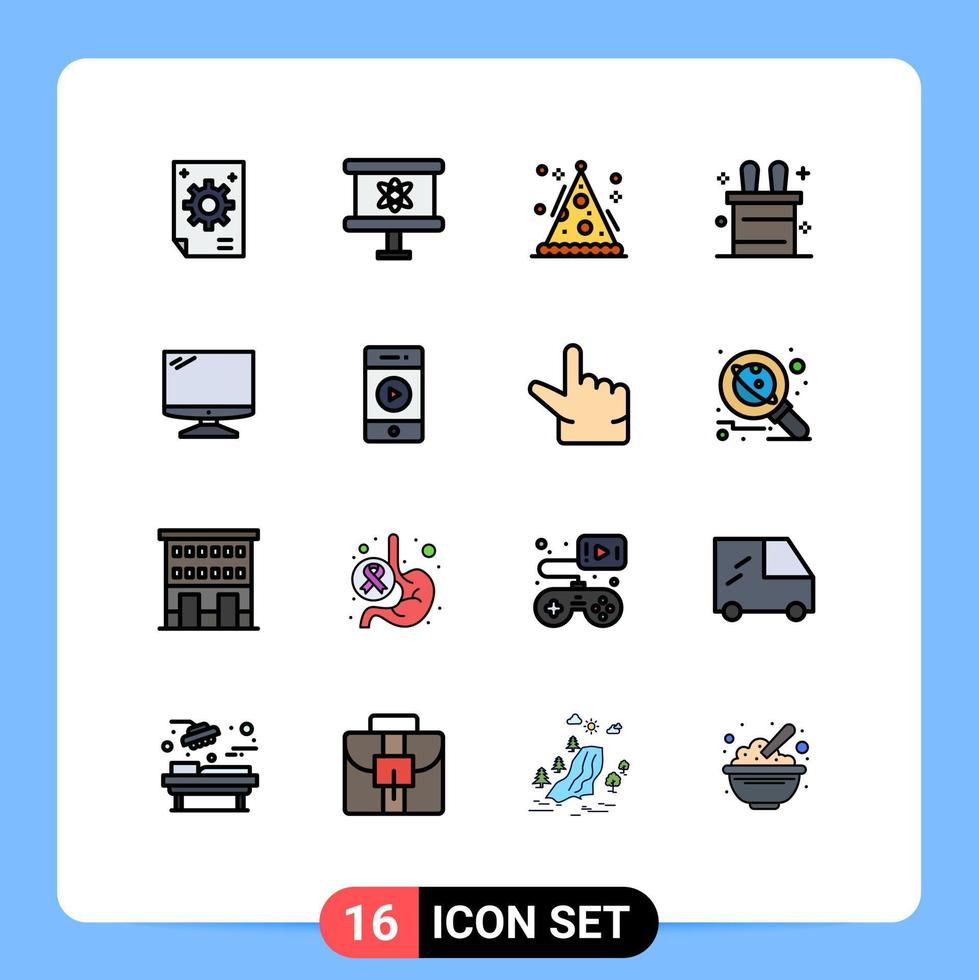 16 User Interface Flat Color Filled Line Pack of modern Signs and Symbols of device computer space rabbit party Editable Creative Vector Design Elements