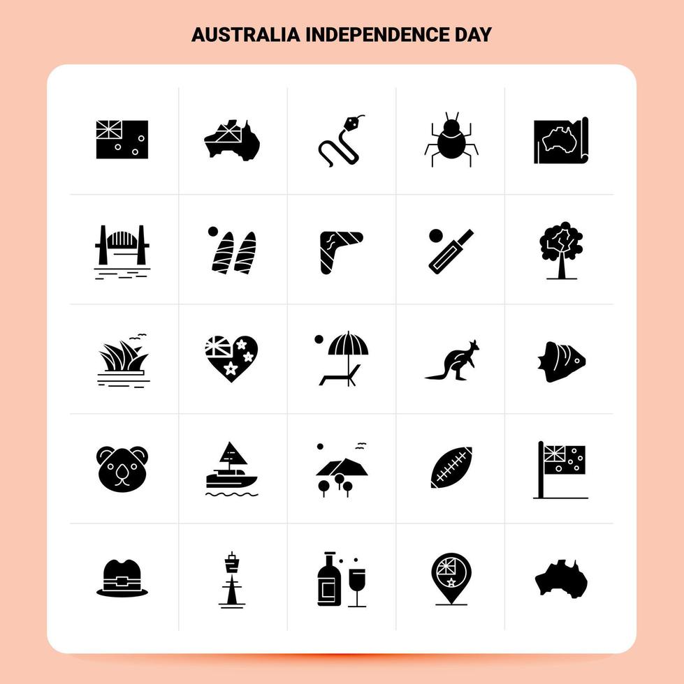 Solid 25 Australia Independence Day Icon set Vector Glyph Style Design Black Icons Set Web and Mobile Business ideas design Vector Illustration