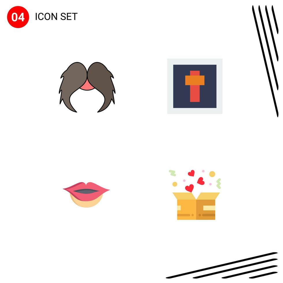 conjunto de 4 iconos de interfaz de usuario modernos símbolos signos para labios de bigote caridad de pascua masculina elementos de diseño vectorial editables vector