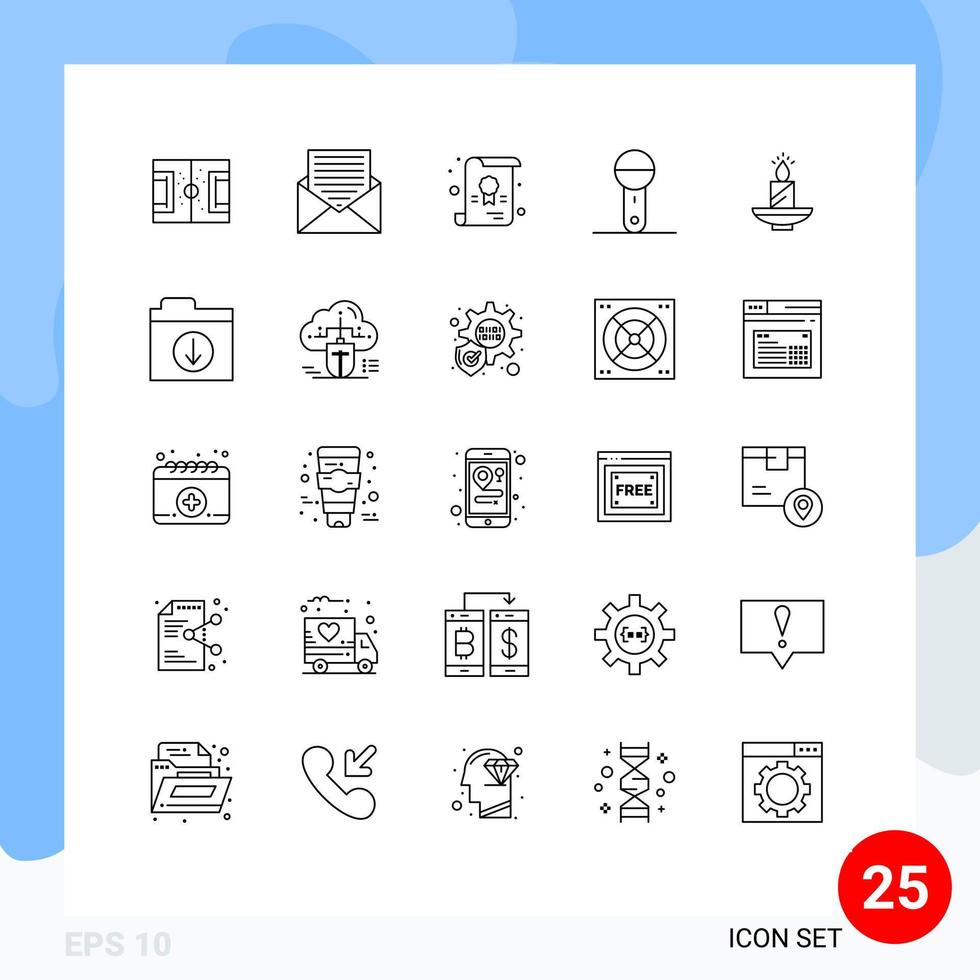 25 Thematic Vector Lines and Editable Symbols of technology microphone envelope electronics school Editable Vector Design Elements
