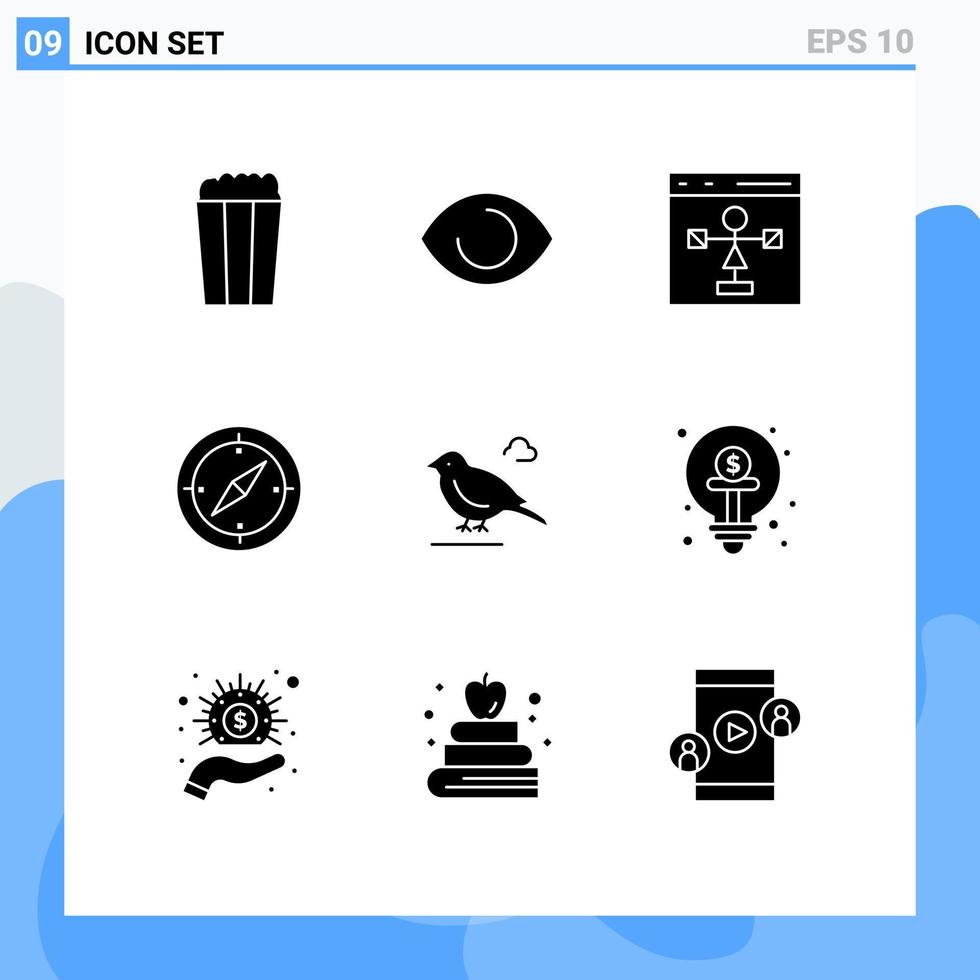 9 Universal Solid Glyphs Set for Web and Mobile Applications british gps develop compass navigation Editable Vector Design Elements