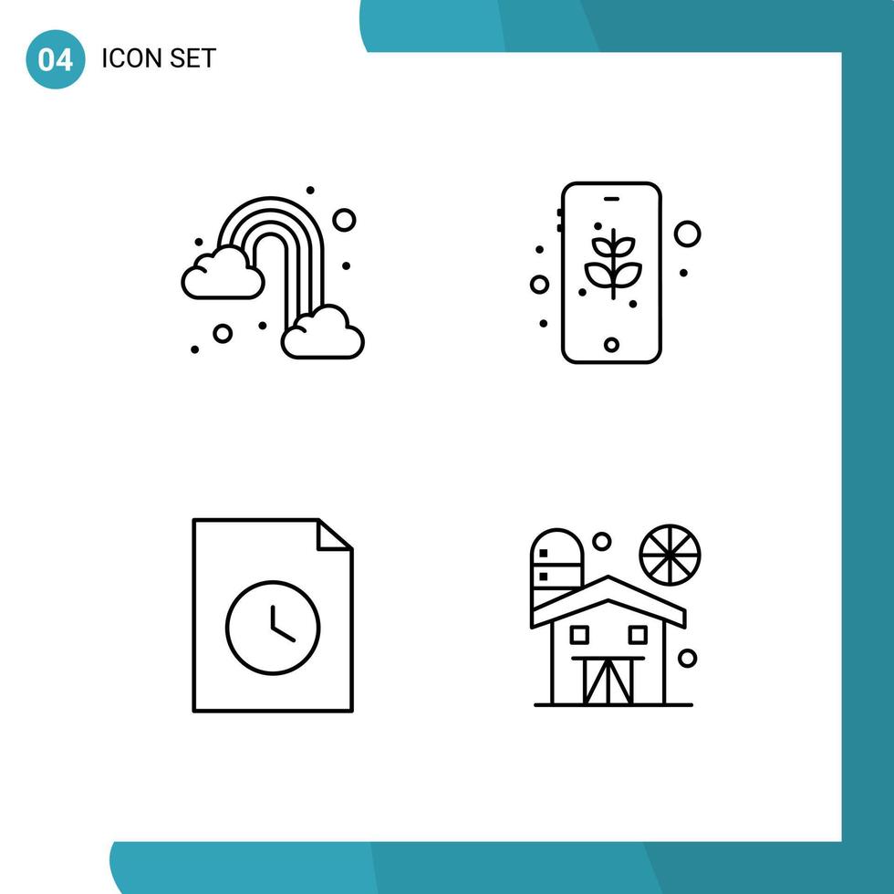 Line Pack of 4 Universal Symbols of rain file cloud mobile agriculture Editable Vector Design Elements