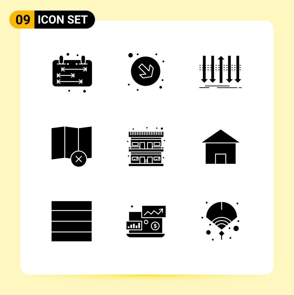 Group of 9 Modern Solid Glyphs Set for motel motel business map clear Editable Vector Design Elements