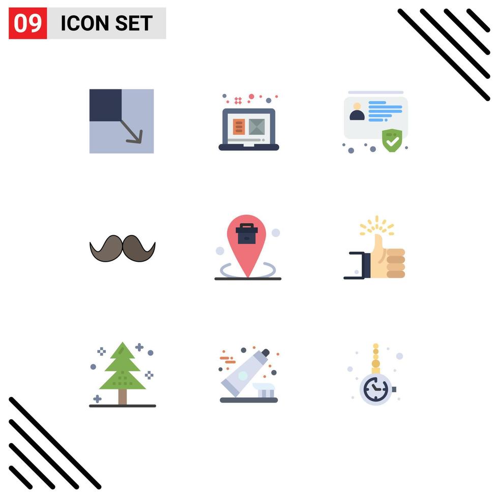 Group of 9 Modern Flat Colors Set for corporate men badge male hipster Editable Vector Design Elements