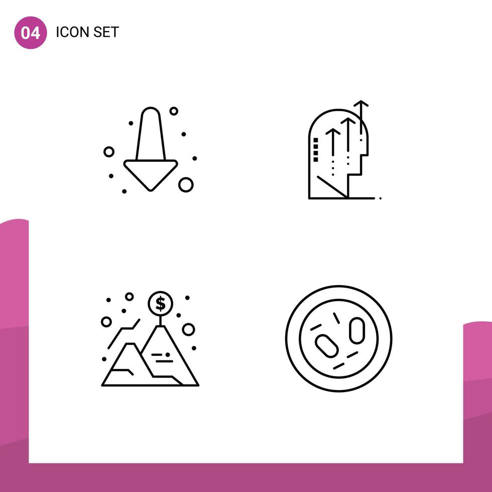 conjunto moderno de 4 colores planos de línea de llenado y símbolos como bandera de flecha inteligencia emocional éxito elementos de diseño vectorial editables vector