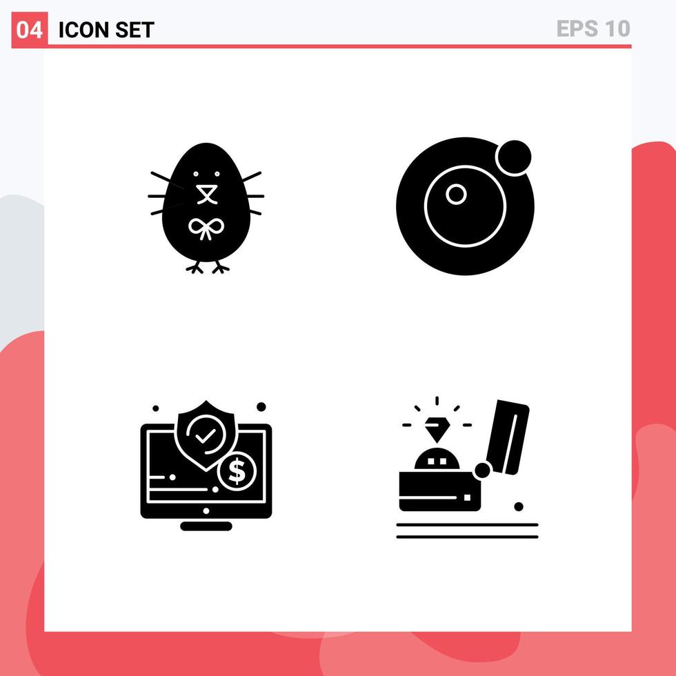 Set of 4 Vector Solid Glyphs on Grid for chicken online happy satellite security Editable Vector Design Elements
