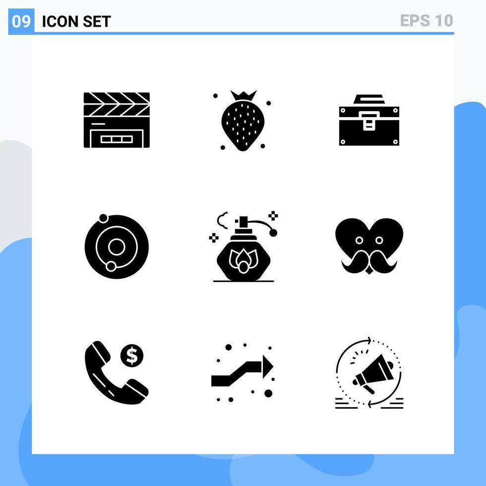 Modern 9 solid style icons Glyph Symbols for general use Creative Solid Icon Sign Isolated on White Background 9 Icons Pack Creative Black Icon vector background