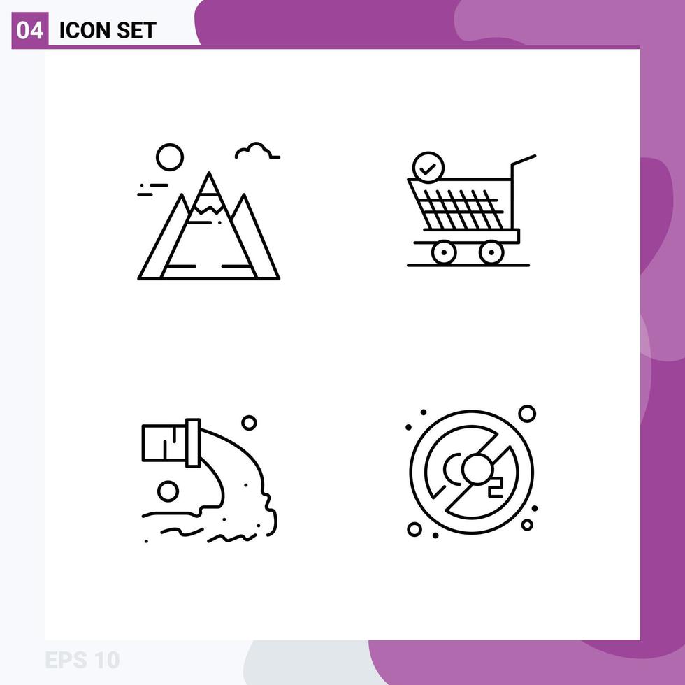 User Interface Pack of 4 Basic Filledline Flat Colors of landscape radioactive trolly cart waste Editable Vector Design Elements