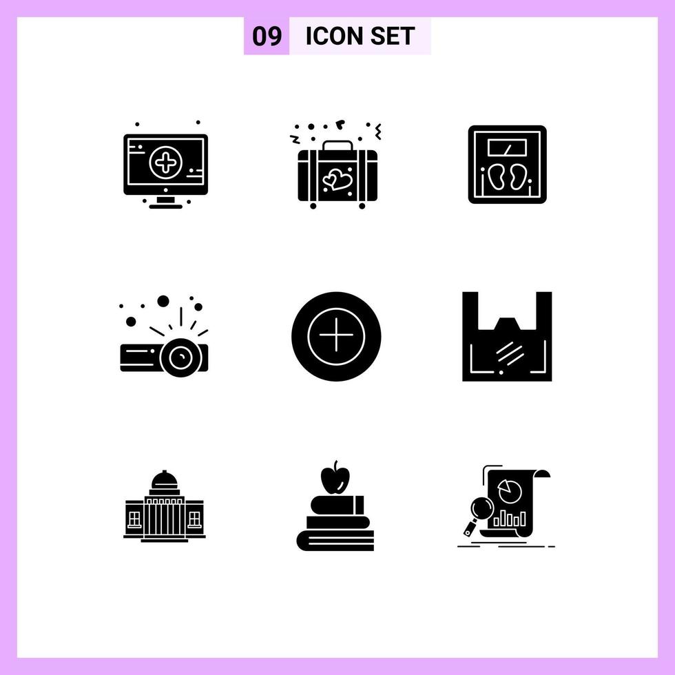 Set of 9 Modern UI Icons Symbols Signs for bag more scale add presentation Editable Vector Design Elements