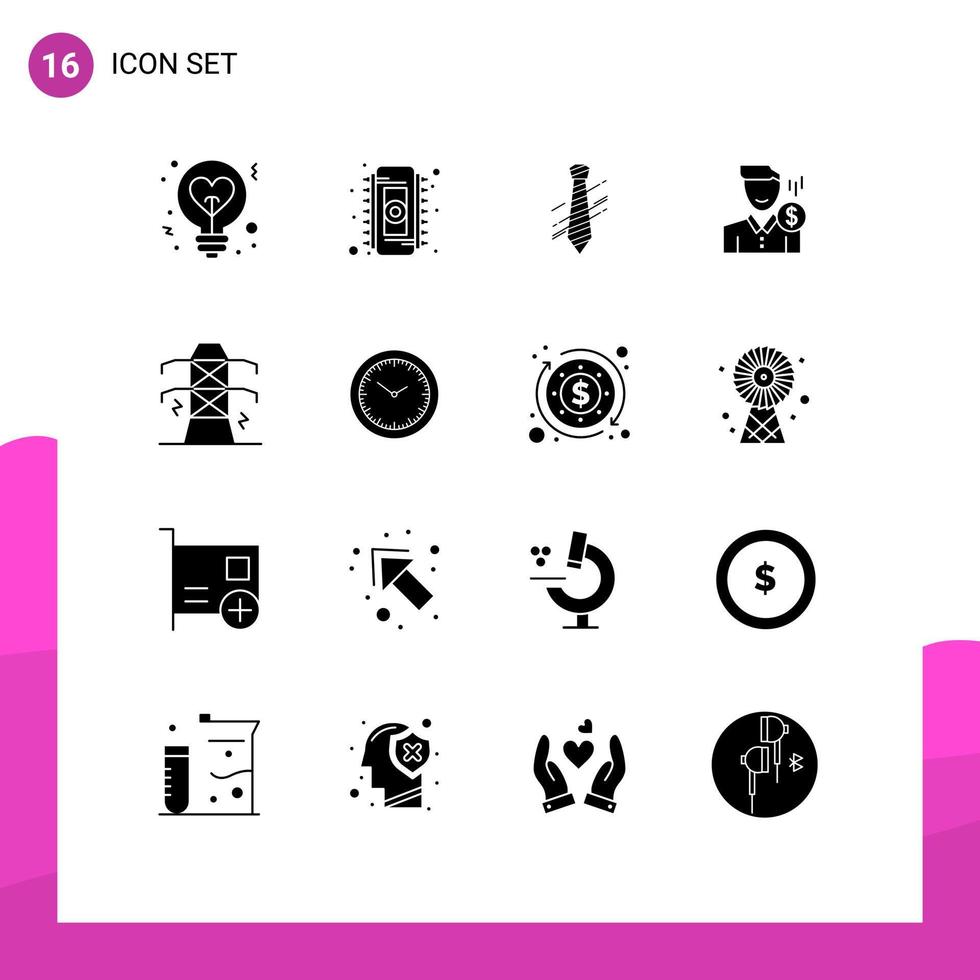 Editable Vector Line Pack of 16 Simple Solid Glyphs of money fee ram cost fashion Editable Vector Design Elements