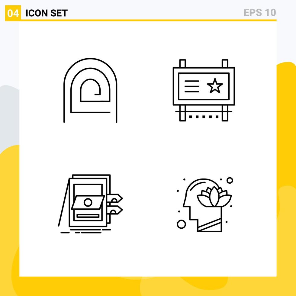 paquete de 4 signos y símbolos de colores planos de línea de relleno modernos para medios de impresión web, como el patrón de publicidad de carretera de dedo, publicidad, contabilidad, elementos de diseño de vectores editables