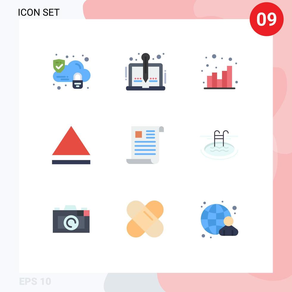 Pack of 9 creative Flat Colors of paper file analytics document eject Editable Vector Design Elements