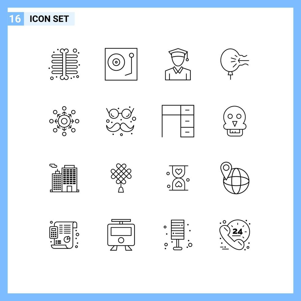 Outline Pack of 16 Universal Symbols of arrow stress cap relief balloon Editable Vector Design Elements