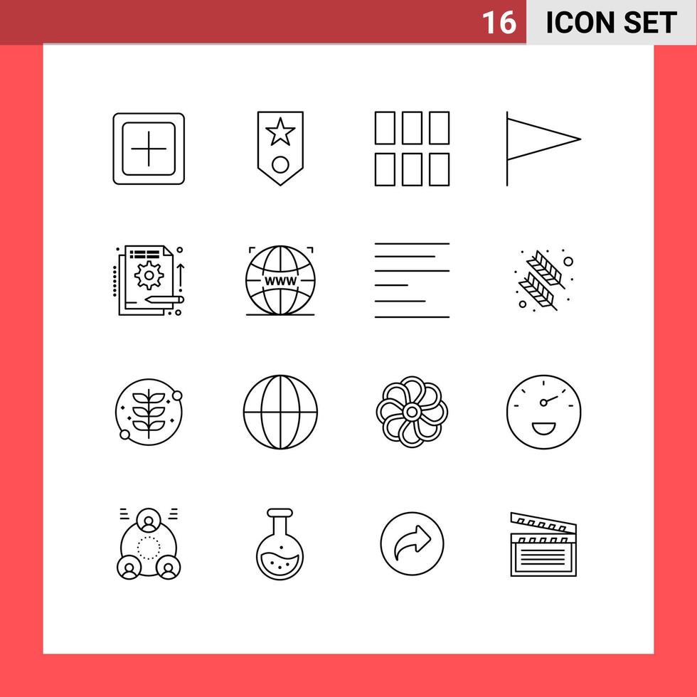 Universal Icon Symbols Group of 16 Modern Outlines of detail flag rank country image Editable Vector Design Elements