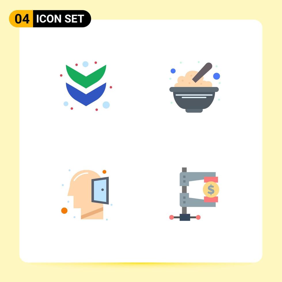 4 User Interface Flat Icon Pack of modern Signs and Symbols of arrow mind bowl oats thinking Editable Vector Design Elements