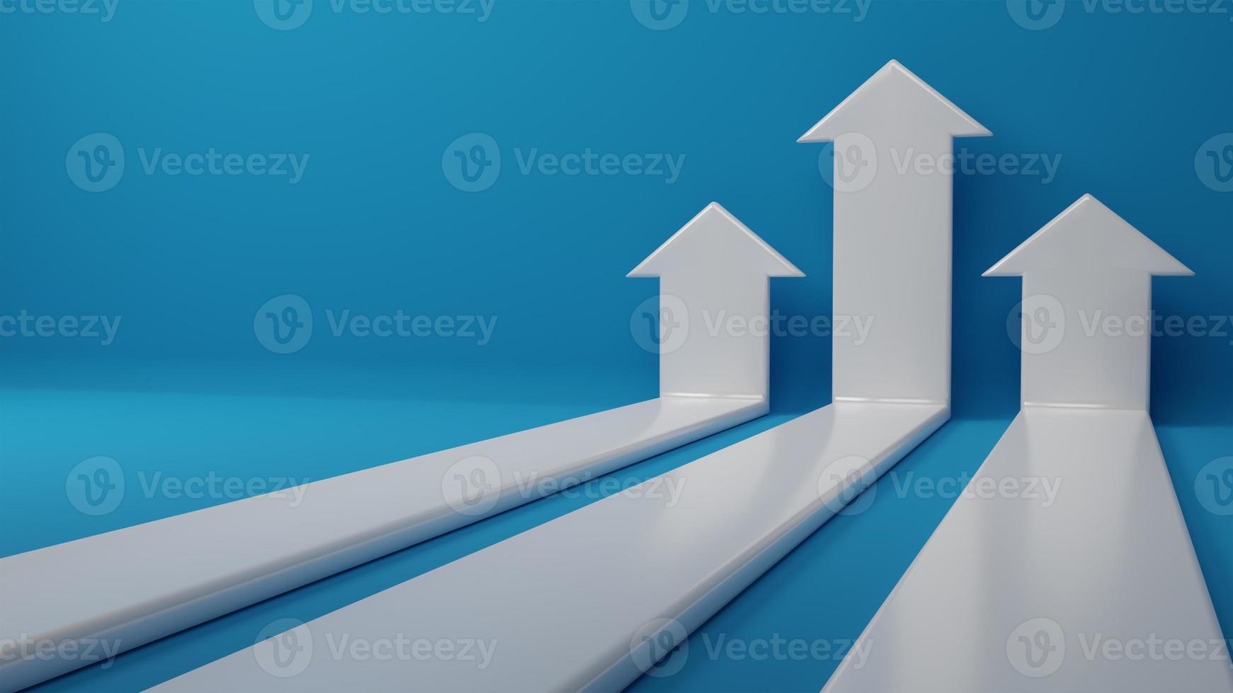 3d rendering. 3 white arrow on blue background. business arrow target direction concept to success. Finance growth vision stretching rising up. Return on investment ROI. chart increase profit. photo