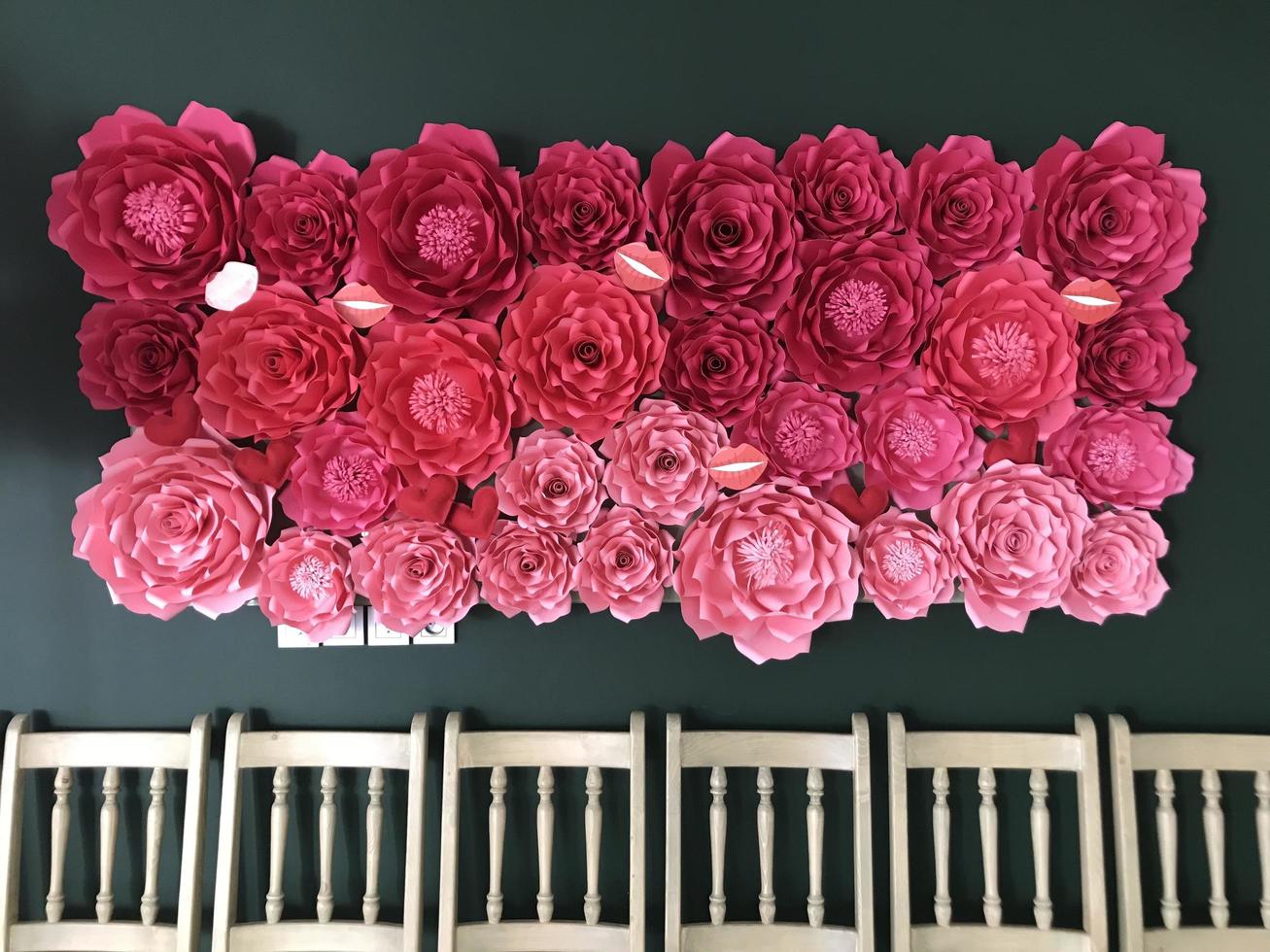 Bunch Of Pink Flowers On The Wall photo