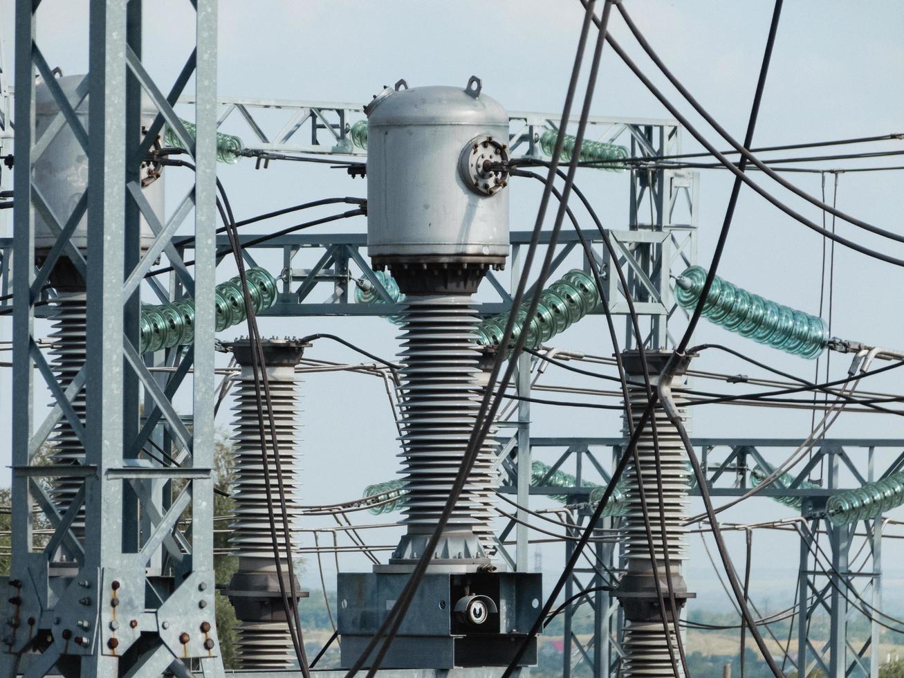 Elements of electric high-voltage substation. photo