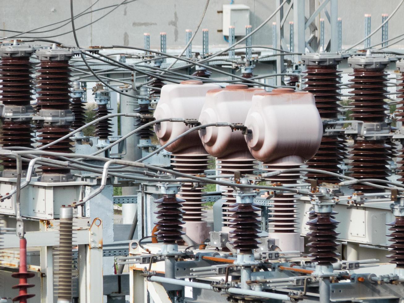 Measuring current transformers at a high-voltage city substation. photo