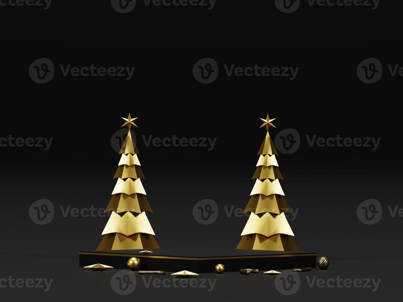 Background 3d render Christmas and new year gold and black colors Background. 3d design Christmas and new year luxury background. Merry Christmas and Happy New Year concept. 3D illustration photo