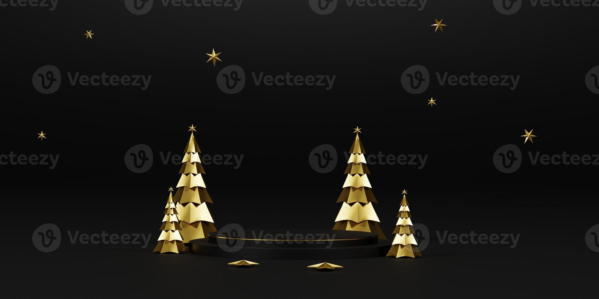 Background 3d render Christmas and new year gold and black colors Background. 3d design Christmas and new year luxury background. Merry Christmas and Happy New Year concept. 3D illustration photo