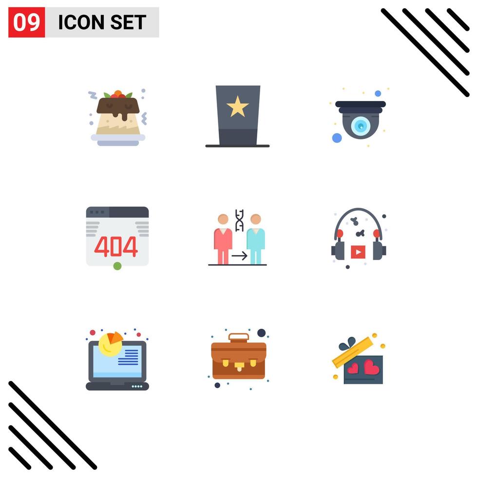 9 User Interface Flat Color Pack of modern Signs and Symbols of patient dna cam web computer Editable Vector Design Elements