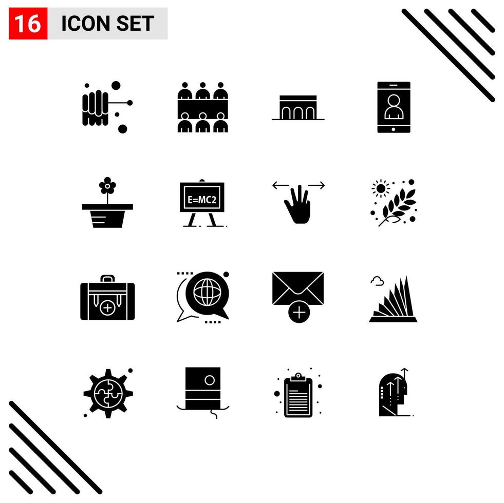 Pack of 16 Modern Solid Glyphs Signs and Symbols for Web Print Media such as chemistry pot historic nature user Editable Vector Design Elements