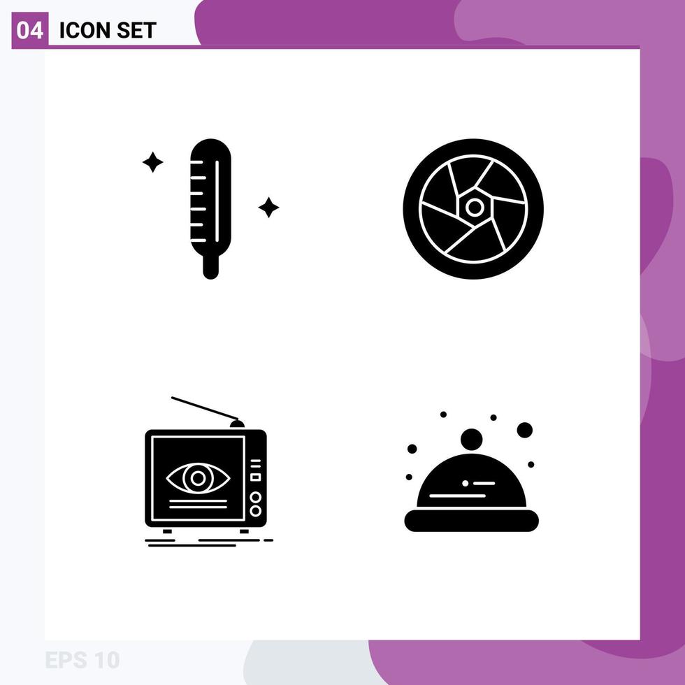 Mobile Interface Solid Glyph Set of Pictograms of cold broadcast thermometer tap television Editable Vector Design Elements