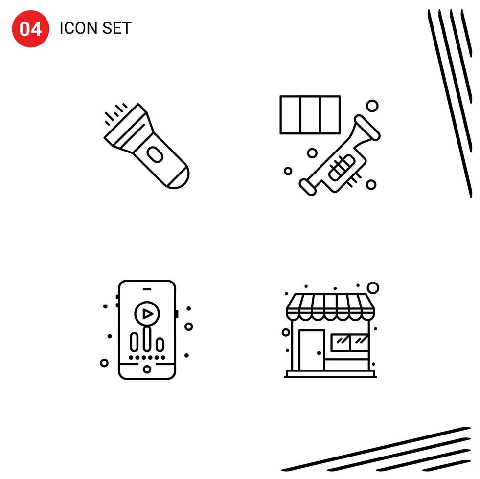 4 Creative Icons Modern Signs and Symbols of flashlight audio flash instrument hobby Editable Vector Design Elements