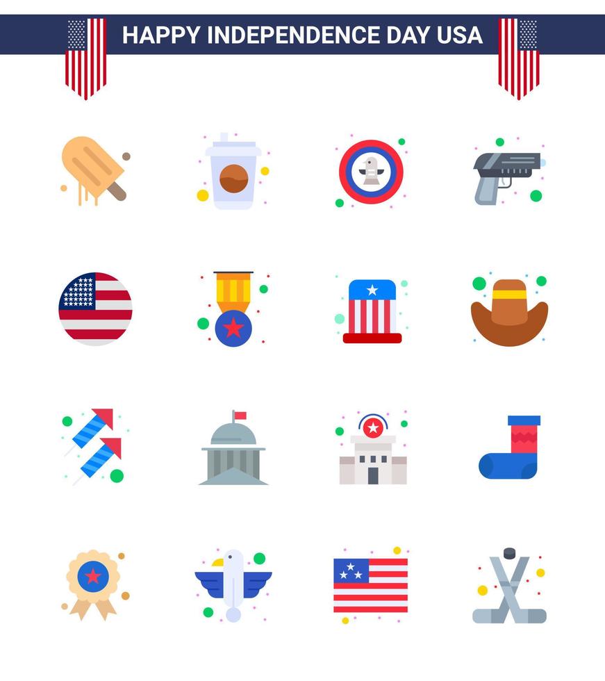 Happy Independence Day 4th July Set of 16 Flats American Pictograph of american army american security badge Editable USA Day Vector Design Elements