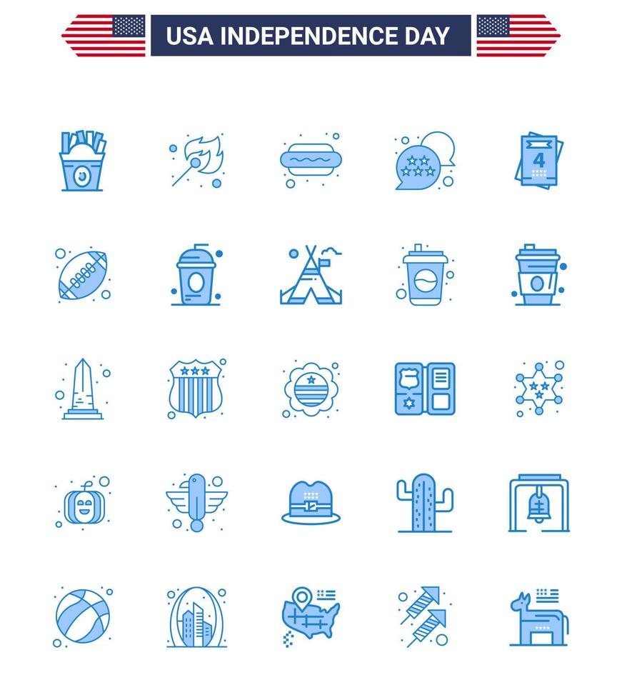 Happy Independence Day USA Pack of 25 Creative Blues of love chat bubble hot dog star flag Editable USA Day Vector Design Elements