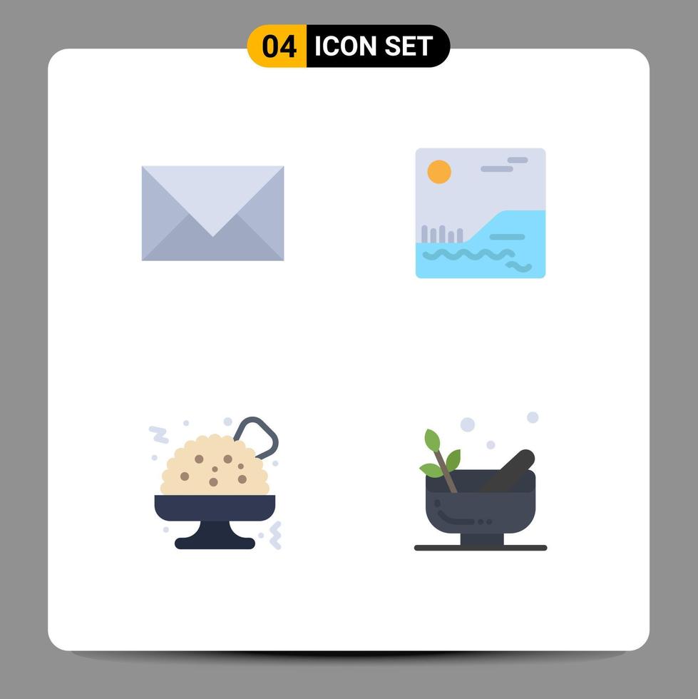 Group of 4 Modern Flat Icons Set for communication food fast food email picture mortar Editable Vector Design Elements