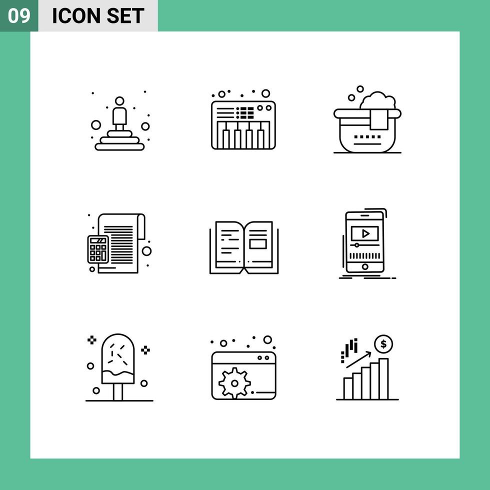 9 Creative Icons Modern Signs and Symbols of knowledge book bath percentage calculation Editable Vector Design Elements